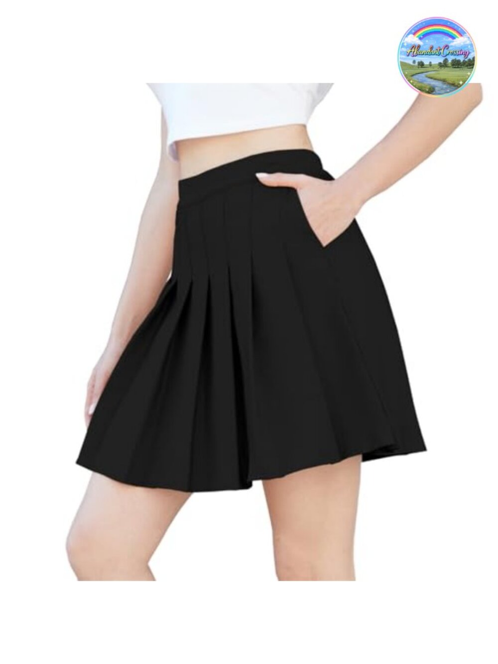 Pleated High Waist Skater Skirt with Pockets & Built-In Safety Shorts